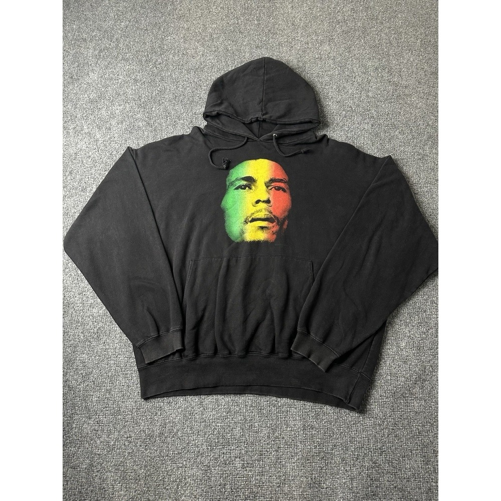 Mens Bob Marley Rasta Graphic Black Hoodie 2005, Size 1X